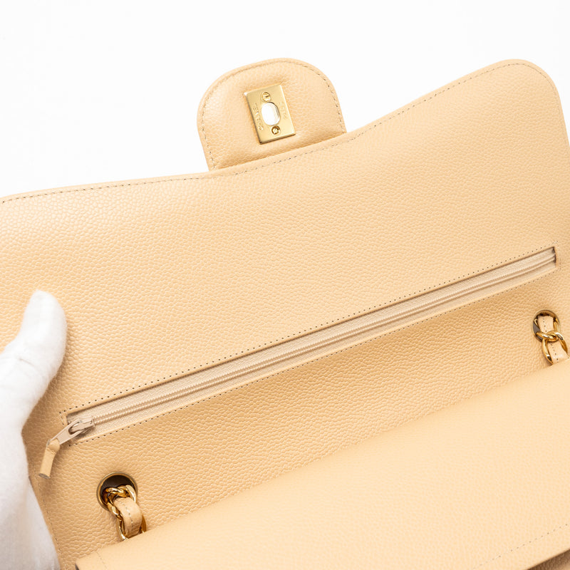 Chanel Jumbo Classic Double Flap Caviar Beige LGHW (Microchip)