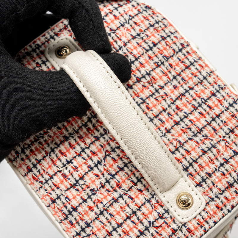 Chanel top handle vanity case with chain tweed multicolour white LGHW