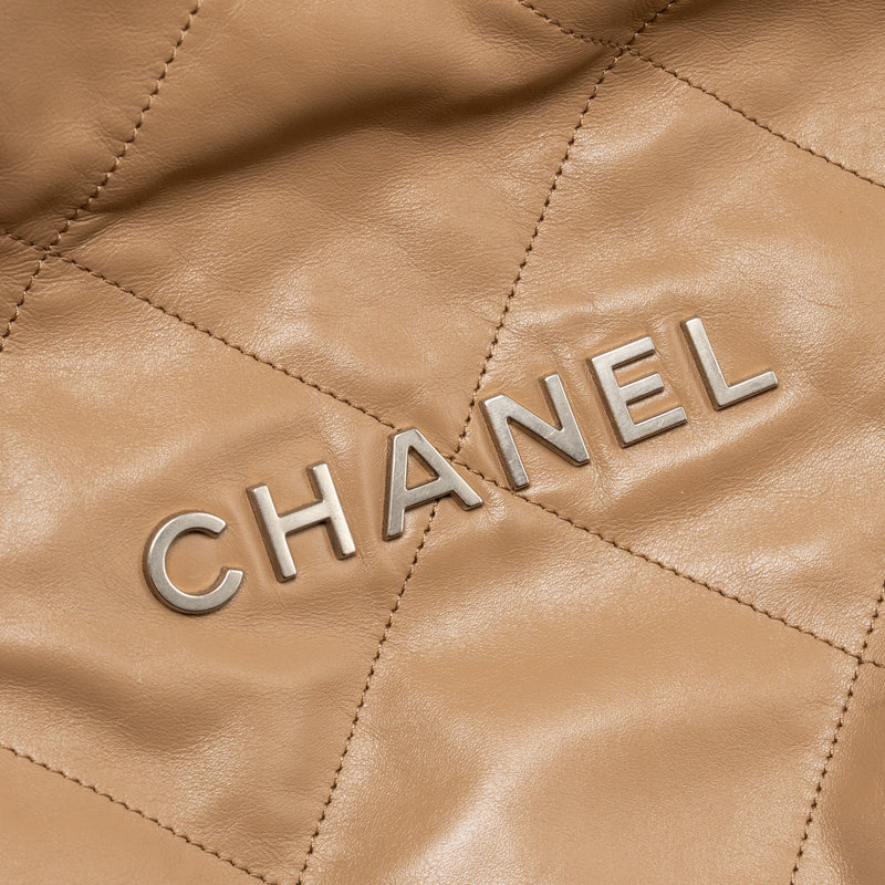 Chanel Small 22 bag calfskin dark beige SHW (microchip)