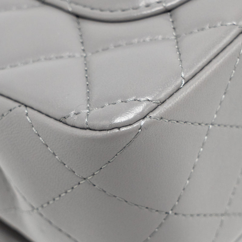 Chanel 22k Metal Top Handle Mini Rectangular Flap Bag Lambskin Grey GHW (Microchip)