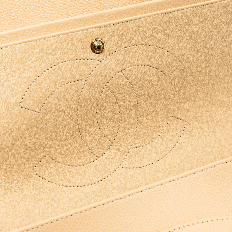 Chanel Jumbo Classic Double Flap Caviar Beige LGHW (Microchip)