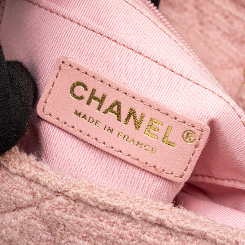 Chanel 22K Cozy coco round flap bag tweed/ shearling Pink GHW(microchip)