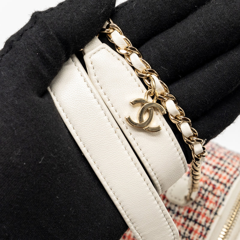 Chanel top handle vanity case with chain tweed multicolour white LGHW