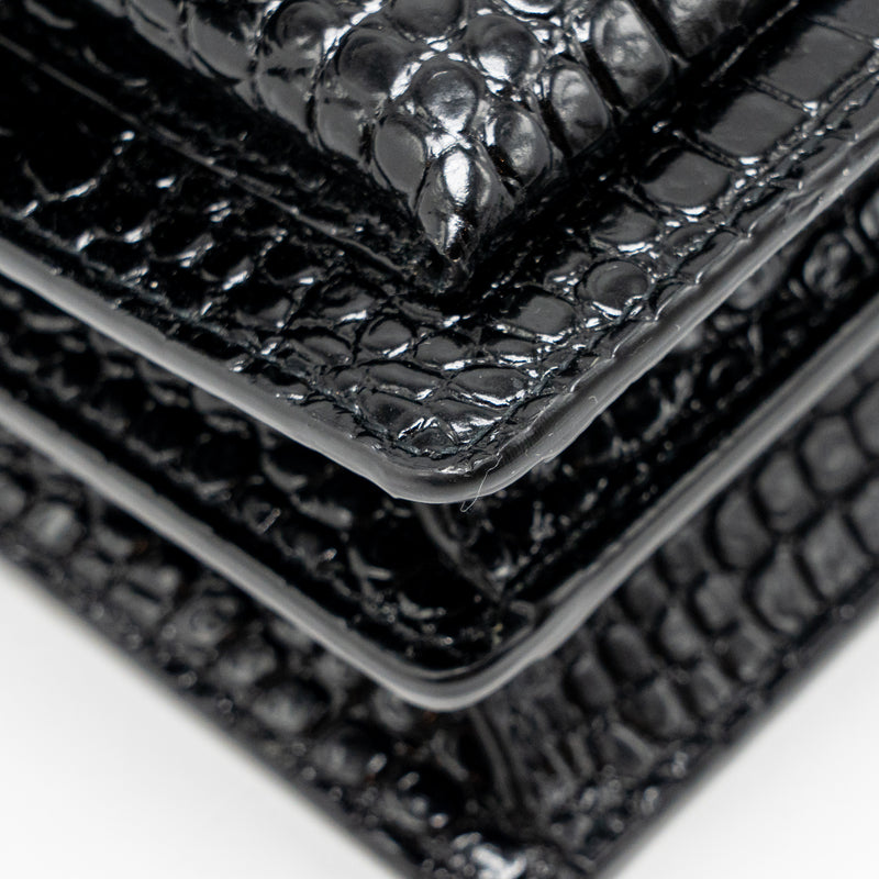 Saint Laurent/YSL Sunset Medium Crocodile-Embossed Calfskin SO Black