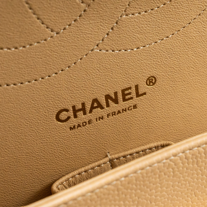 Chanel Jumbo Classic Double Flap Caviar Beige LGHW (Microchip)