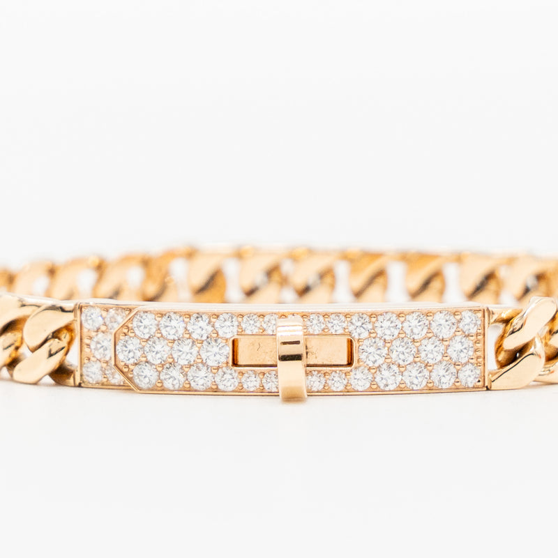 Hermes Size SH Kelly Gourmette Bracelet Rose Gold diamonds