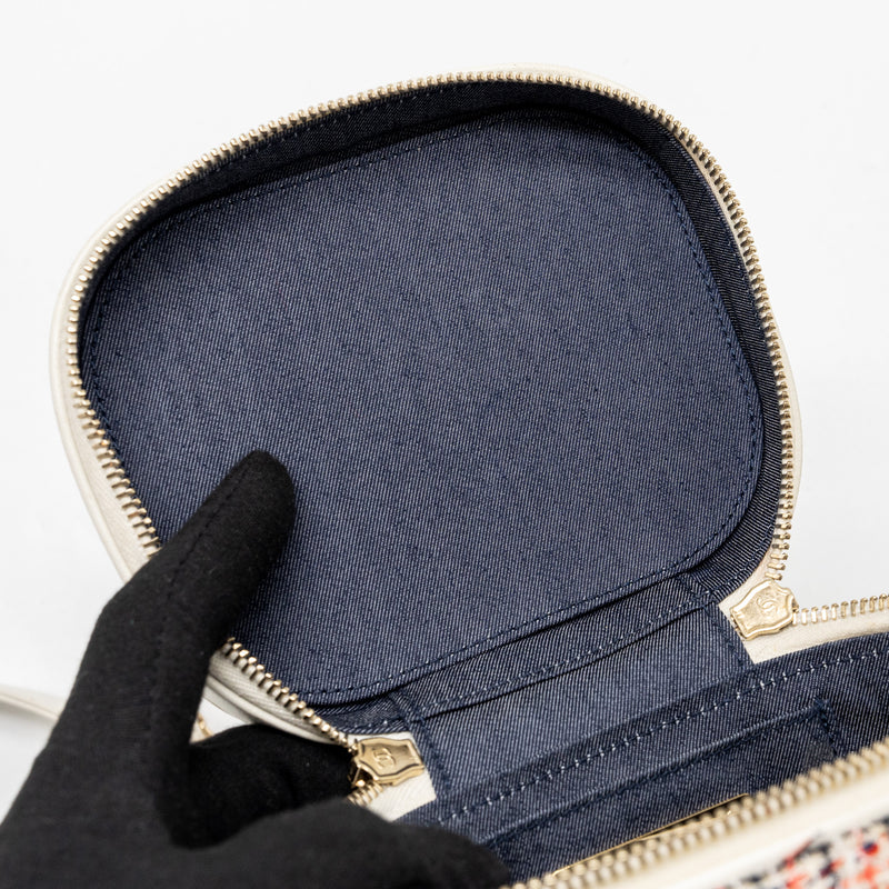 Chanel top handle vanity case with chain tweed multicolour white LGHW