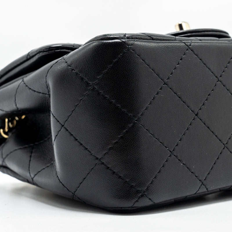 Chanel Mini Square Flap bag Lambskin Black LGHW (Microchip)