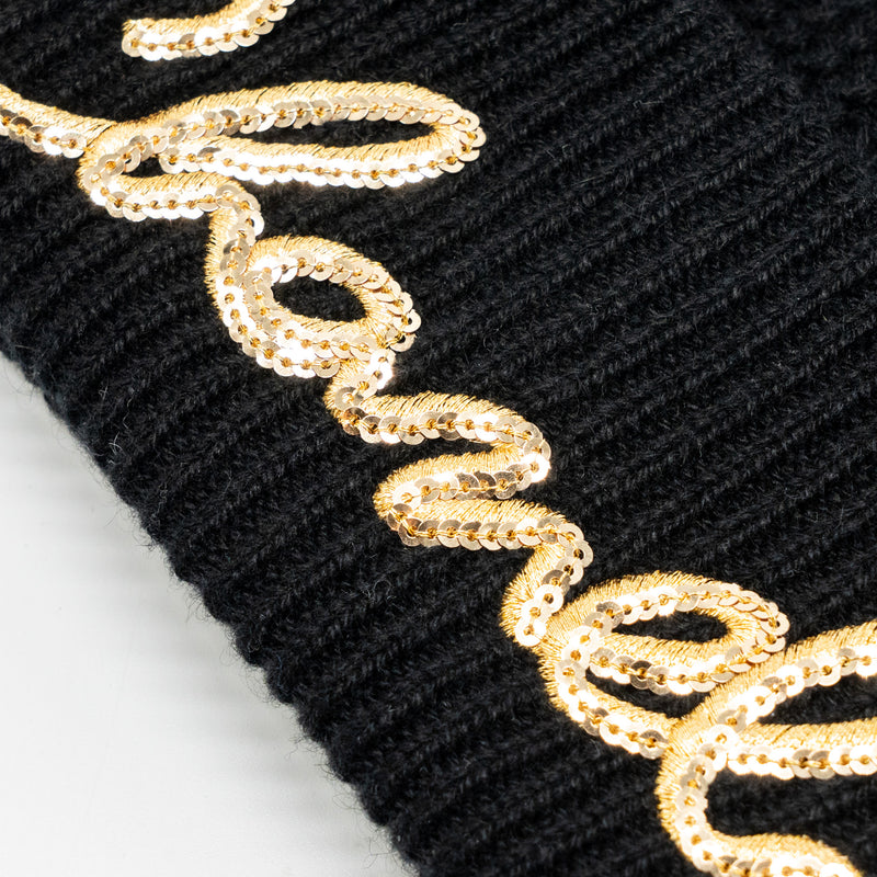 Chanel Beanie with Gold Letters Cashmere Black