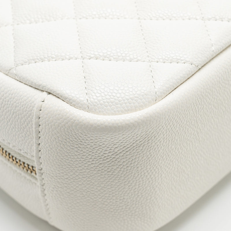 Chanel timeless classic pouch grained calfskin white LGHW (microchip)