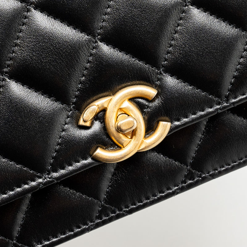 Chanel 24c Gold Crush Wallet On Chain Calfskin Black GHW(microchip)