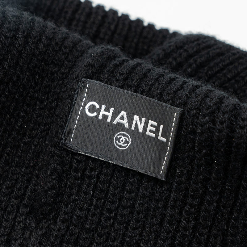 Chanel Beanie with Gold Letters Cashmere Black