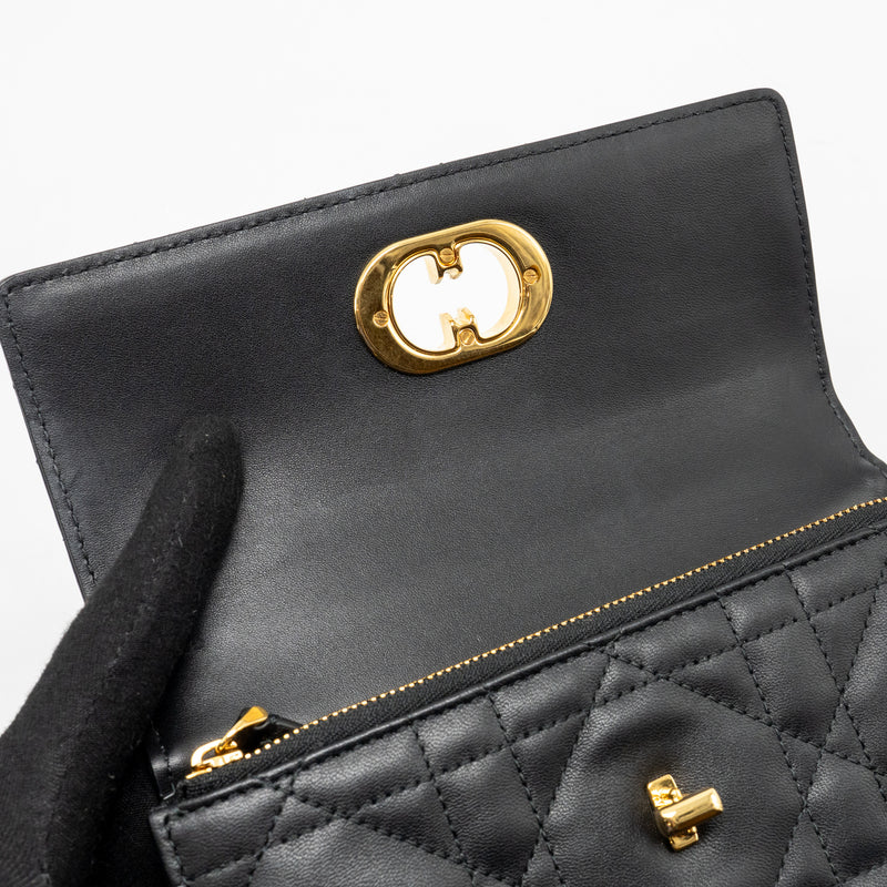 Dior Miss Caro Mini Bag with Chain Lambskin Black Multicolour Hardware