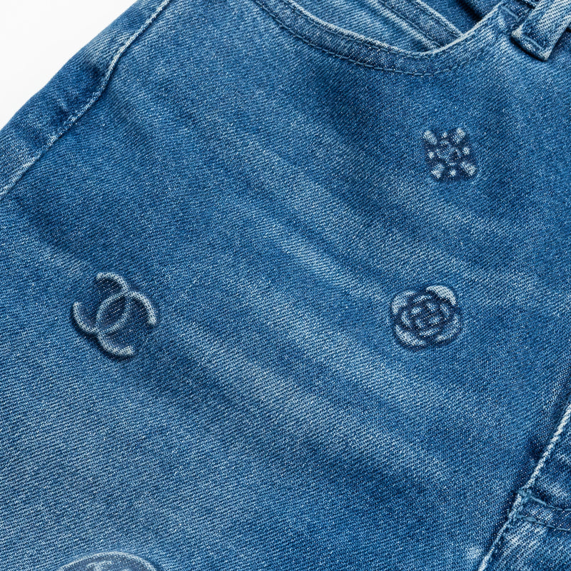 Chanel Size 36 21P Logo Embossed Jeans Cotton Blue