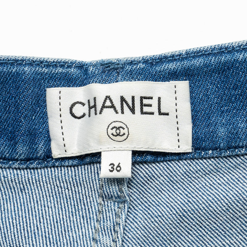 Chanel Size 36 21P Logo Embossed Jeans Cotton Blue