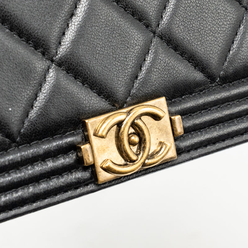Chanel Boy Bifold Long Wallet Lambskin Black GHW
