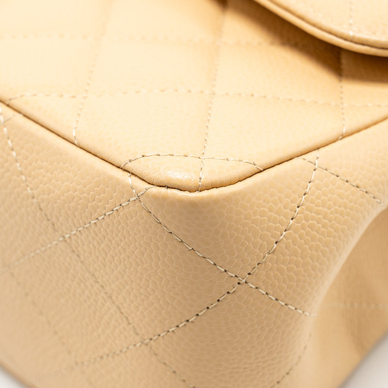 Chanel Jumbo Classic Double Flap Caviar Beige LGHW (Microchip)