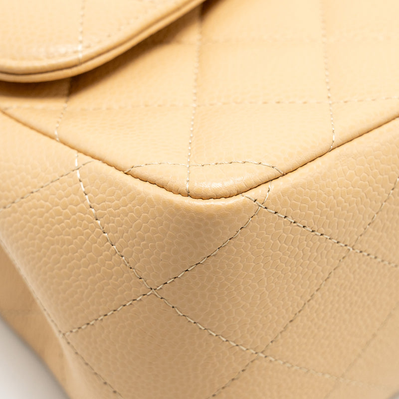 Chanel Jumbo Classic Double Flap Caviar Beige LGHW (Microchip)