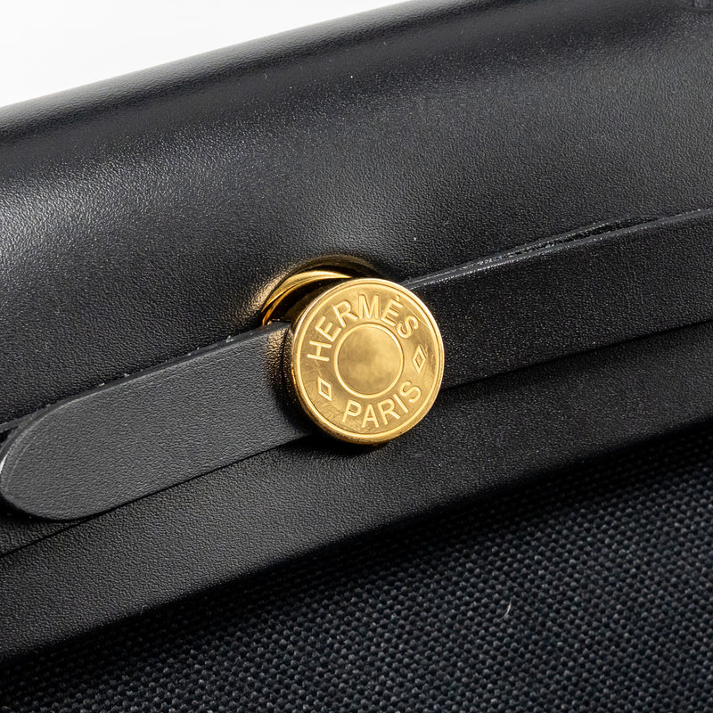Hermes Herbag 31 Zip Bag Canvas/Hunter Leather Black GHW Stamp B