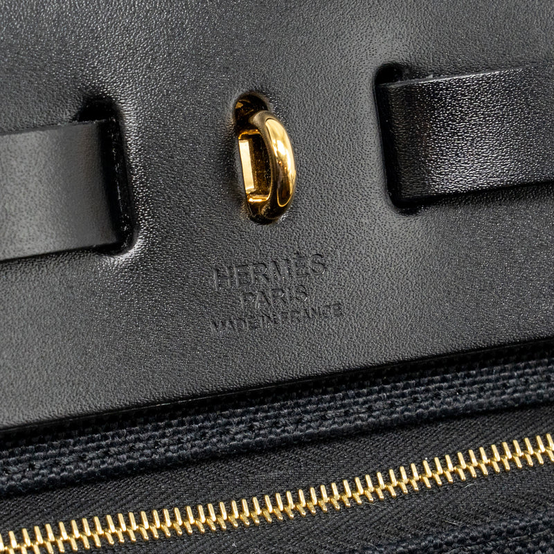 Hermes Herbag 31 Zip Bag Canvas/Hunter Leather Black GHW Stamp B