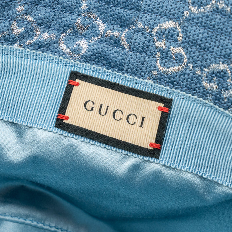 GUCCI Large Lame GG Bucket Hat Wool turquoise/silver