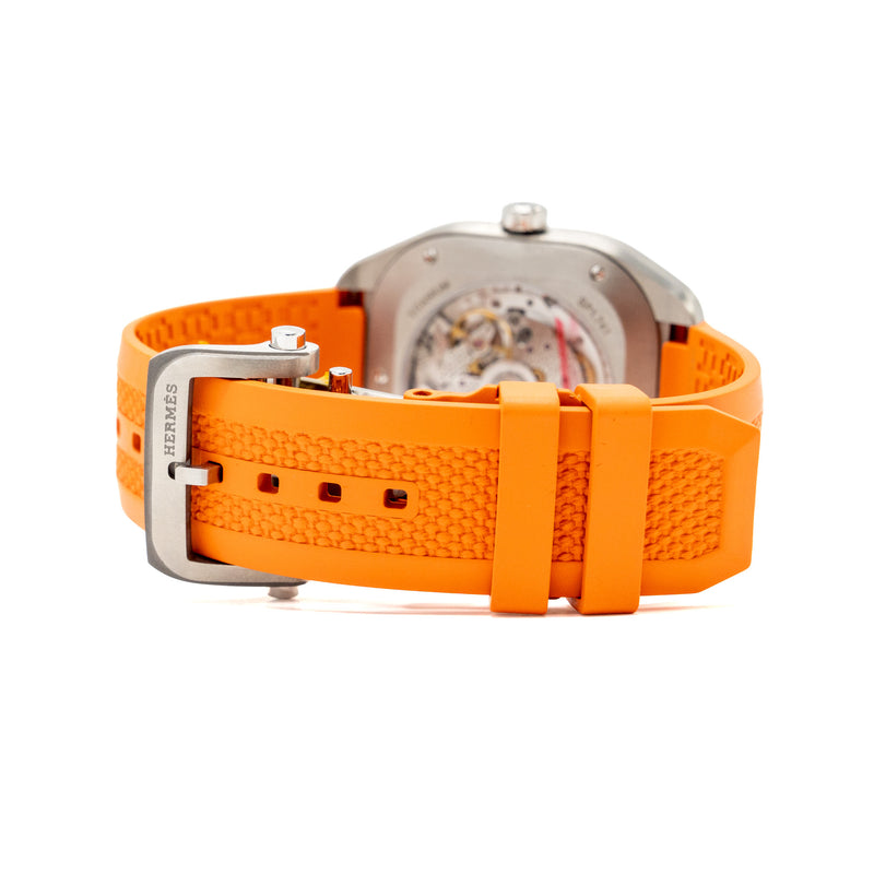 Hermes H08 Watch 42MM Extra Large Model With Orange Rubber Strap