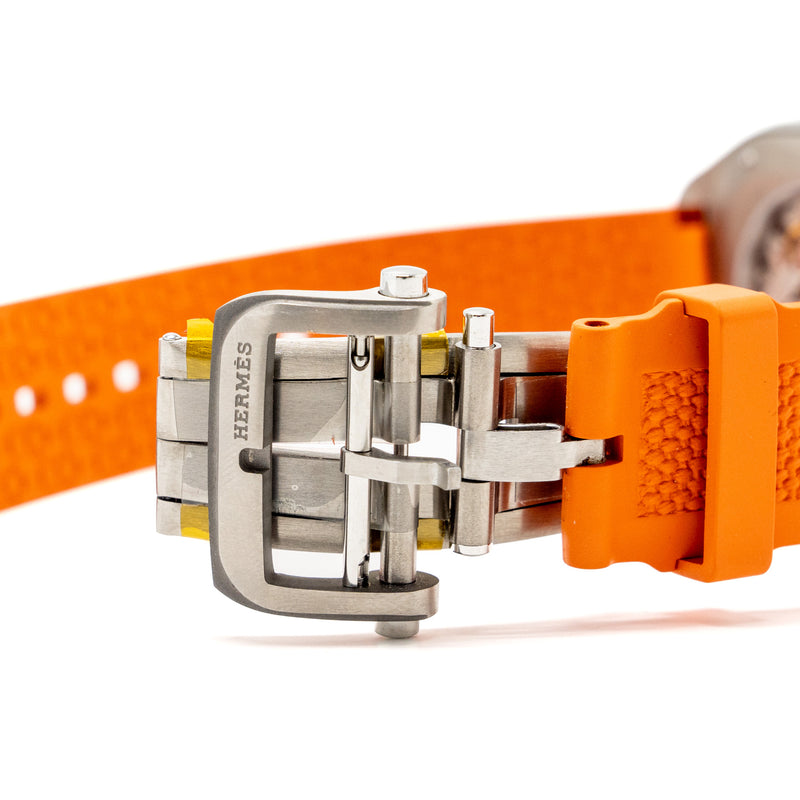 Hermes H08 Watch 42MM Extra Large Model With Orange Rubber Strap