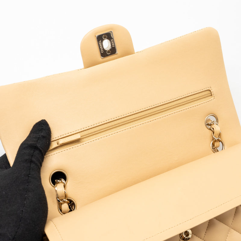 Chanel Medium Classic Double Flap Bag Lambskin Beige LGHW (Microchip)