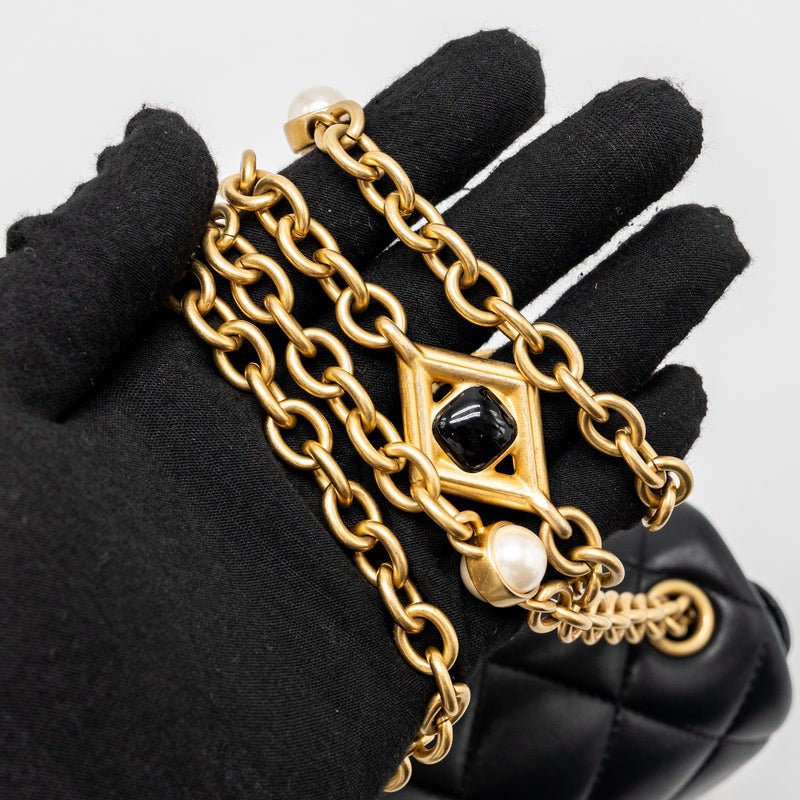 Chanel quilted flap bag with heart charm chain lambskin Black GHW (microchip)