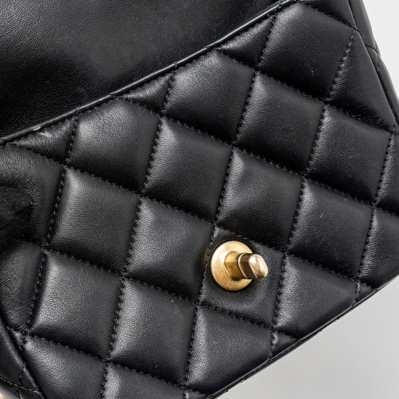 Chanel quilted flap bag with heart charm chain lambskin Black GHW (microchip)