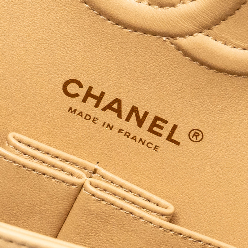 Chanel Medium Classic Double Flap Bag Lambskin Beige LGHW (Microchip)
