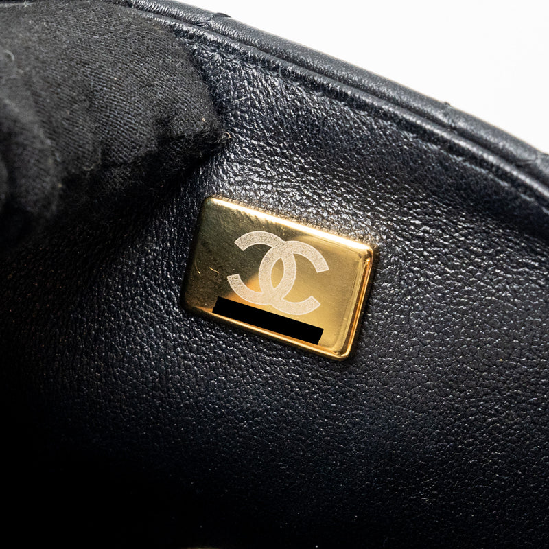 Chanel quilted flap bag with heart charm chain lambskin Black GHW (microchip)