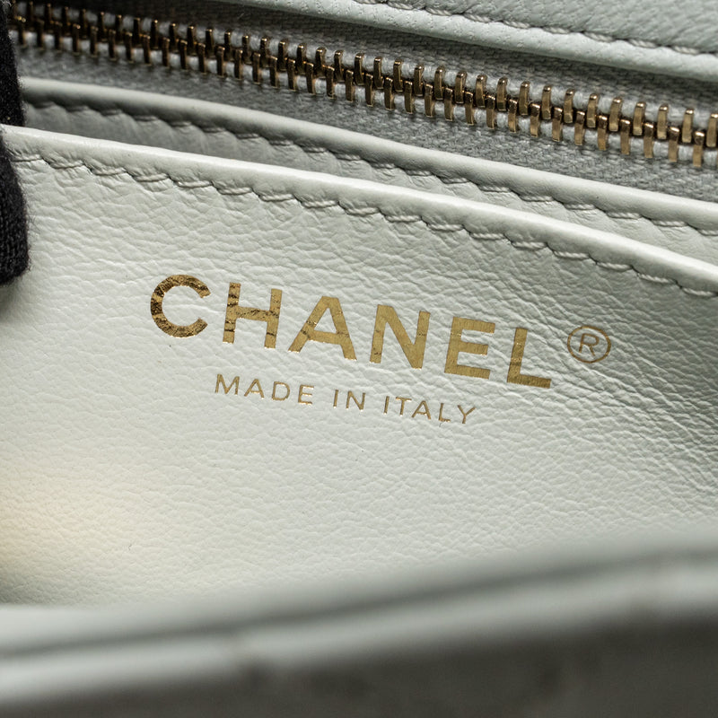 Chanel Camellia Adjustable Chain Mini Square flap bag Lambskin light grey GHW (microchip)