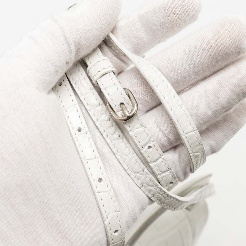 Balenciaga MINI Hourglass Bag CROC Embossed Calfskin White SHW