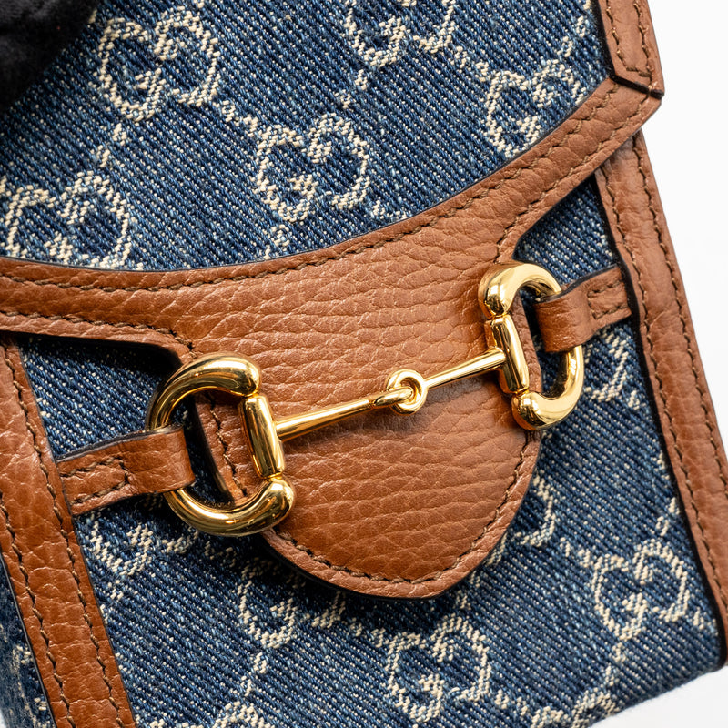 Gucci Horsebit 1955 Mini Bag Denim/Calfskin Blue/Brown GHW