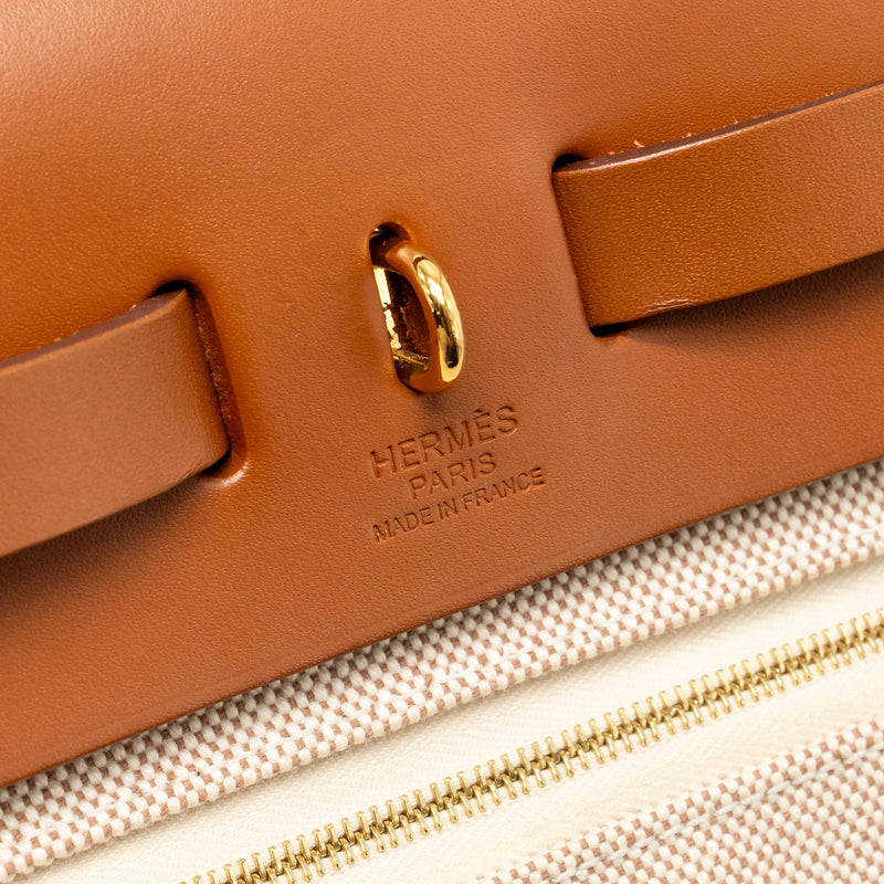 Hermes Herbag 31 Zip Bag Canvas/Vache Hunter Ecru-beige/Fauve GHW Stamp B