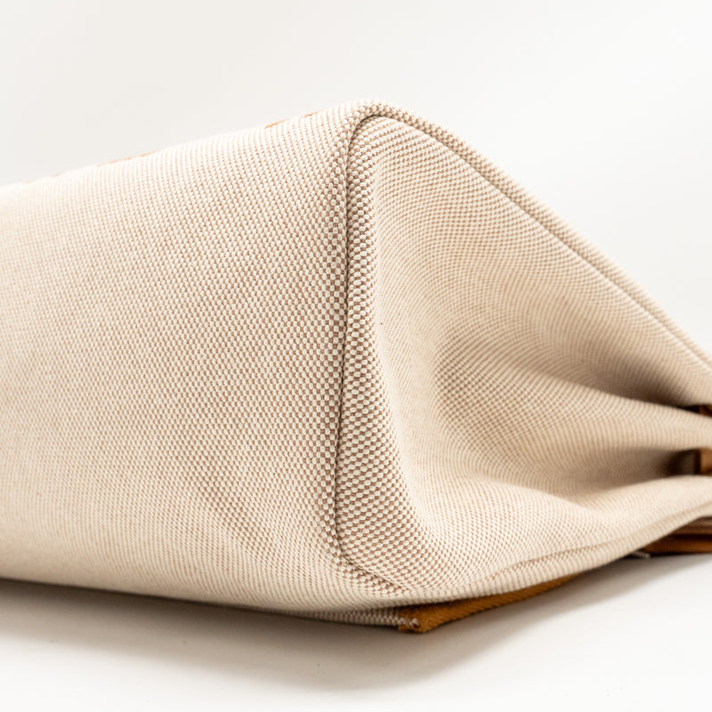 Hermes Herbag Zip 31 Toile H En Relief Brides Gala Nat Sable/Ecru Beige SHW Stamp Z