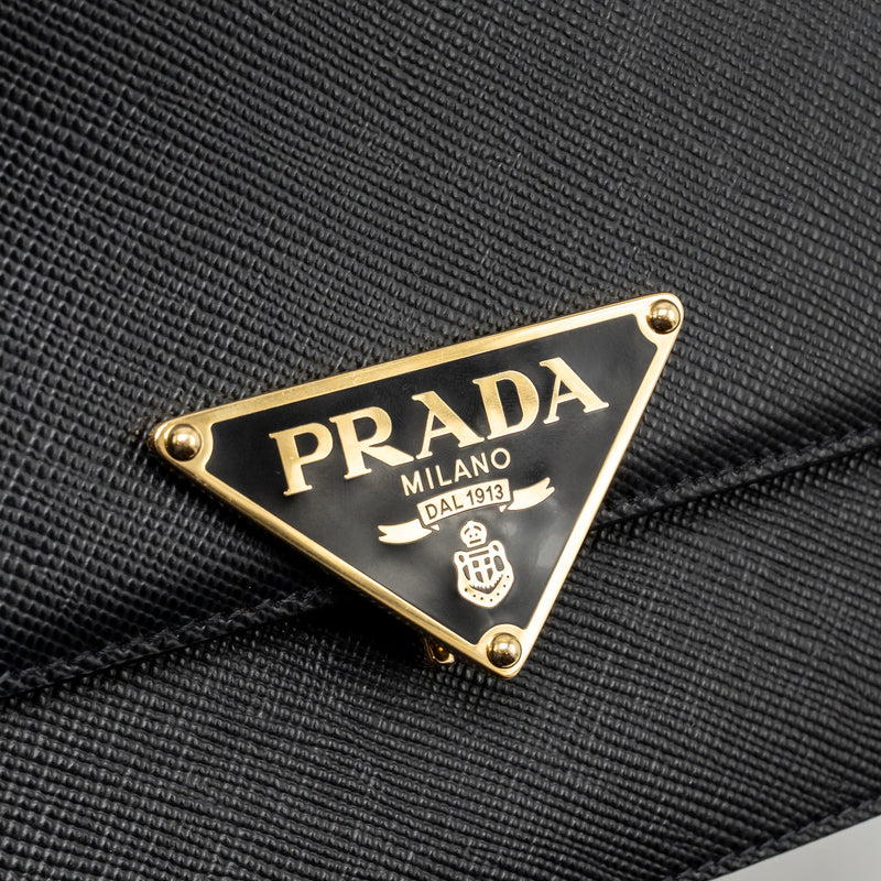 Prada Saffiano Leather Flap Shoulder Bag Calfskin Black GHW