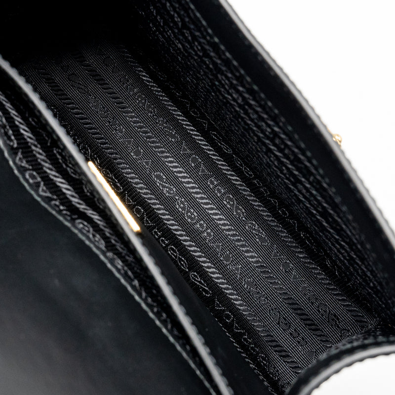 Prada Saffiano Leather Flap Shoulder Bag Calfskin Black GHW