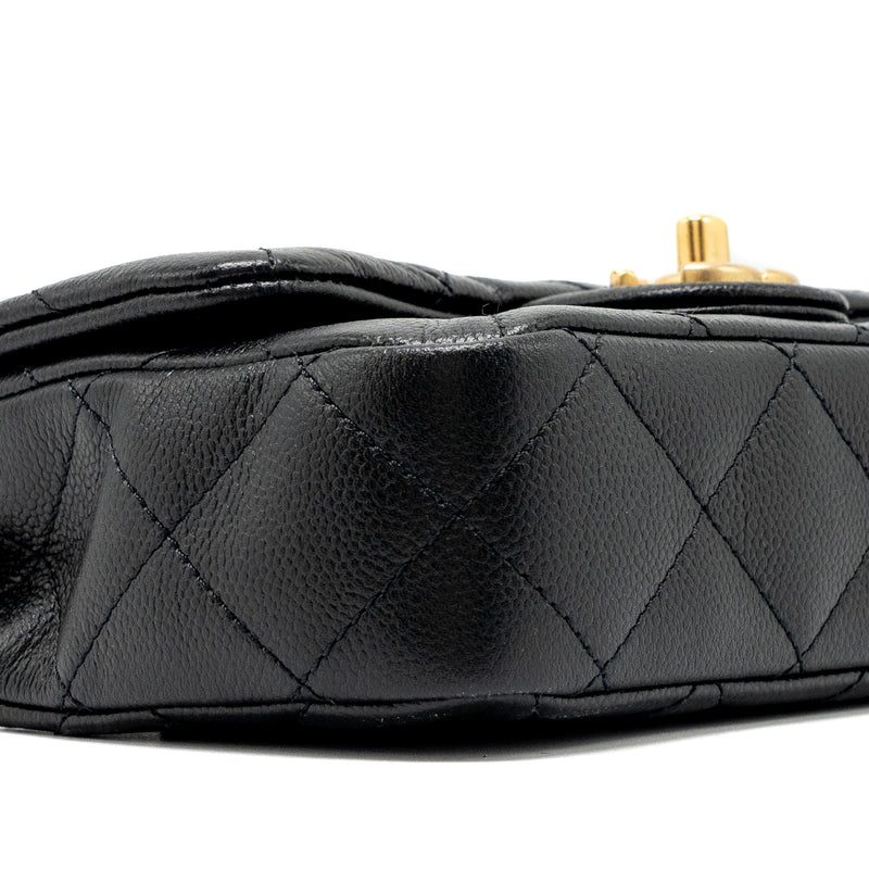 Chanel 24p Coco Love Mini Flap Bag Adjustable Chain Caviar Black GHW(Microchip)