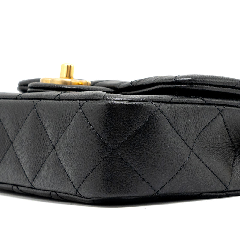 Chanel 24p Coco Love Mini Flap Bag Adjustable Chain Caviar Black GHW(Microchip)