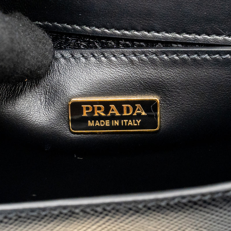 Prada Saffiano Leather Flap Shoulder Bag Calfskin Black GHW