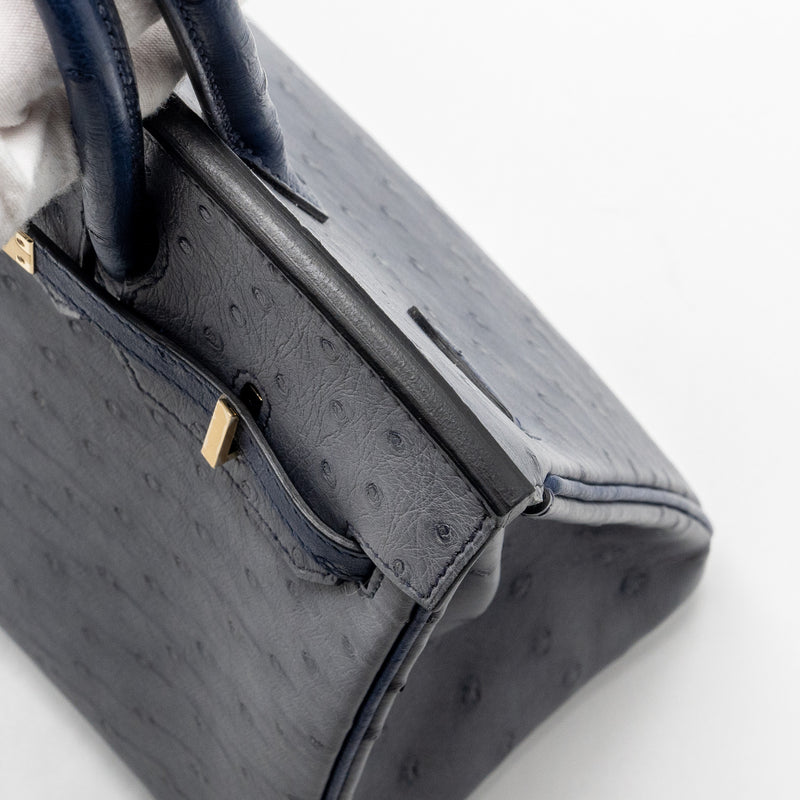 Hermes Birkin 25 Special Order Ostrich Gris Agate/Blue Iris LGHW Stamp D