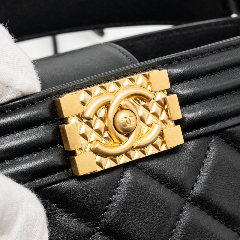 Chanel Top Handle Boy Bucket Bag Lambskin Black GHW
