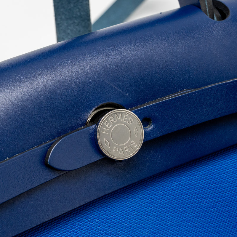 Hermes Herbag 31 Zip Bag Canvas/Hunter Leather Bleu Billard/Bleu Saphir SHW Stamp Z