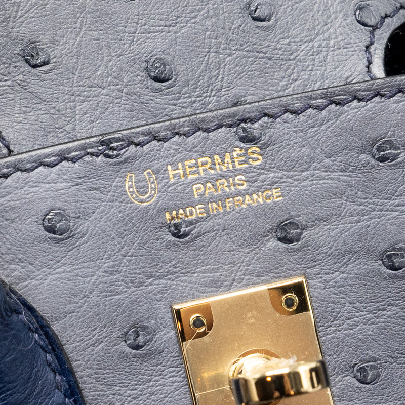 Hermes Birkin 25 Special Order Ostrich Gris Agate/Blue Iris LGHW Stamp D