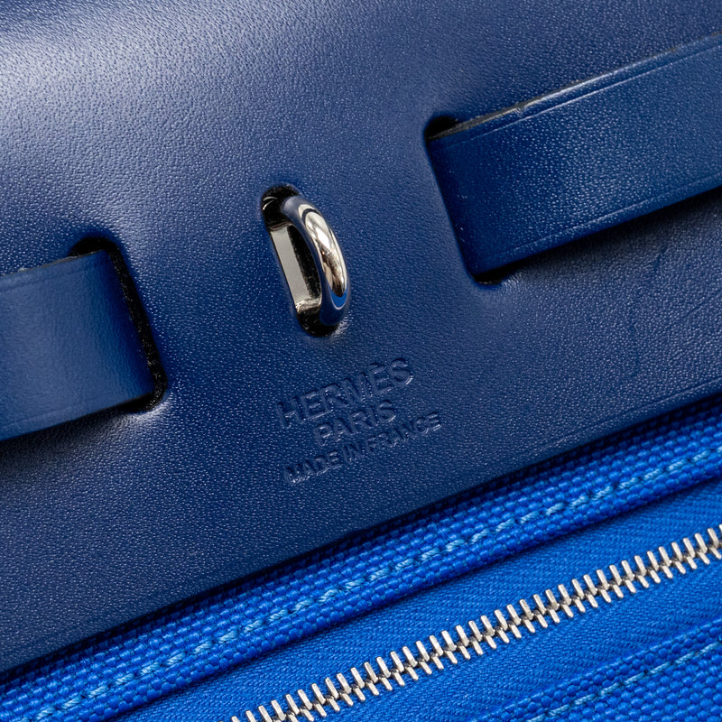 Hermes Herbag 31 Zip Bag Canvas/Hunter Leather Bleu Billard/Bleu Saphir SHW Stamp Z