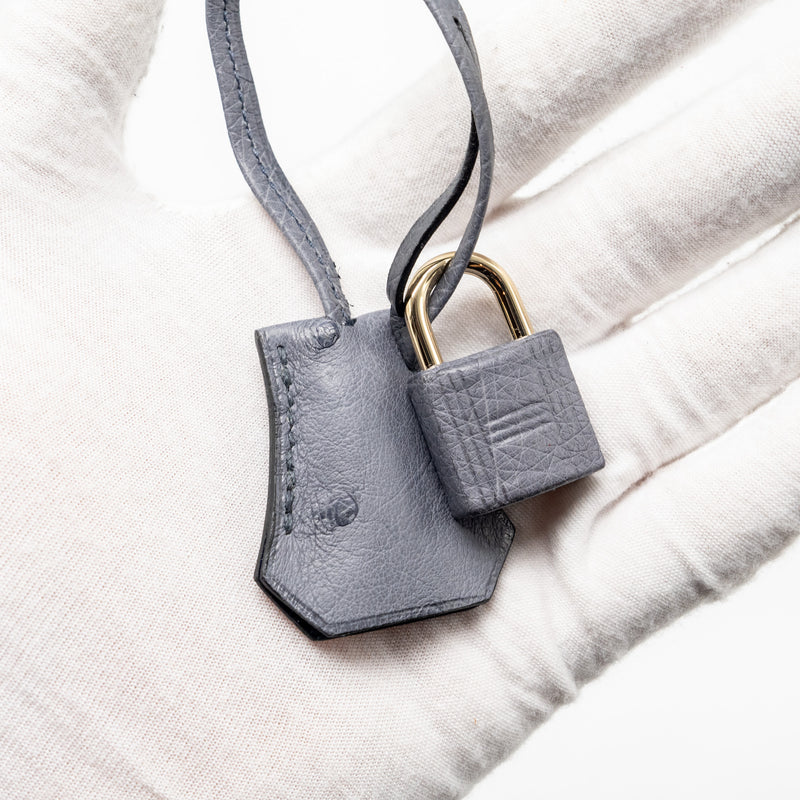 Hermes Birkin 25 Special Order Ostrich Gris Agate/Blue Iris LGHW Stamp D