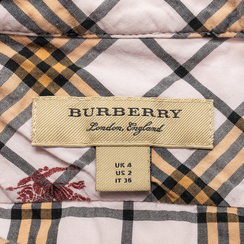 Burberry Size UK4 Checked Belted Shirt Dress Cotton Pink