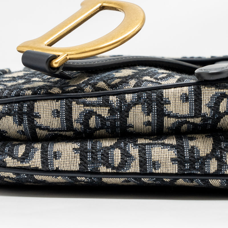Dior Medium Saddle Bag Blue Oblique Canvas GHW